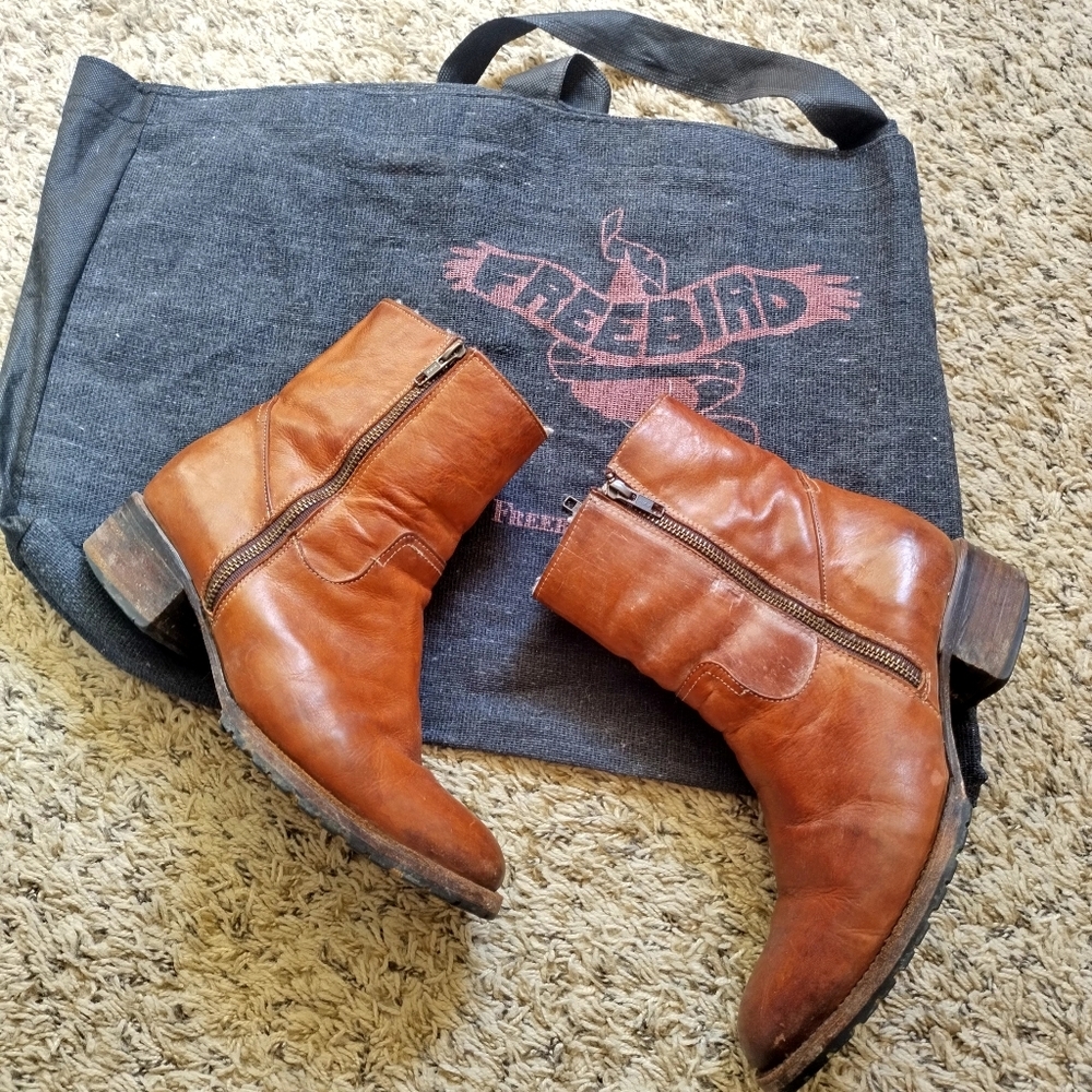 Freebird by Steven Alamo Sheepskin Lining Bryan Leather Side Zip Boots Sz 10